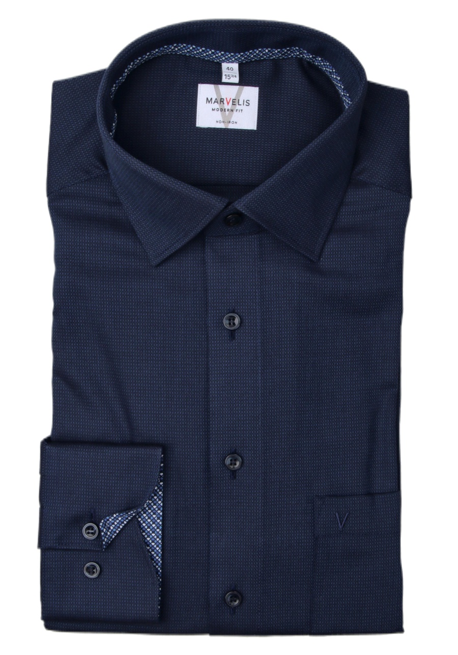 Produktbild fr 'MARVELIS Modern Fit Hemd Langarm New Kent Kragen Struktur nachtblau'