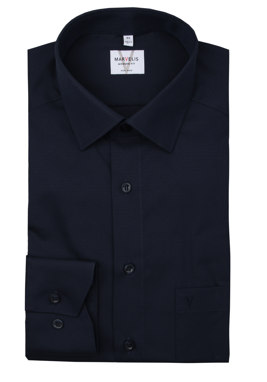 Produktbild f�r 'MARVELIS Modern Fit Hemd Langarm New Kent Kragen Struktur nachtblau'