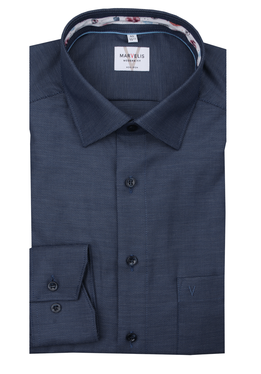Produktbild f�r 'MARVELIS Modern Fit Hemd Langarm New Kent Kragen Struktur nachtblau'