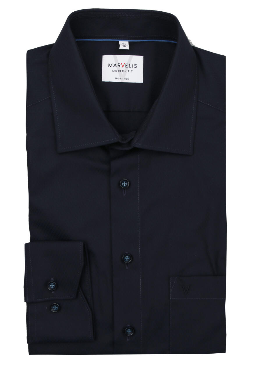 Produktbild f�r 'MARVELIS Modern Fit Hemd Langarm New Kent Kragen Struktur nachtblau'