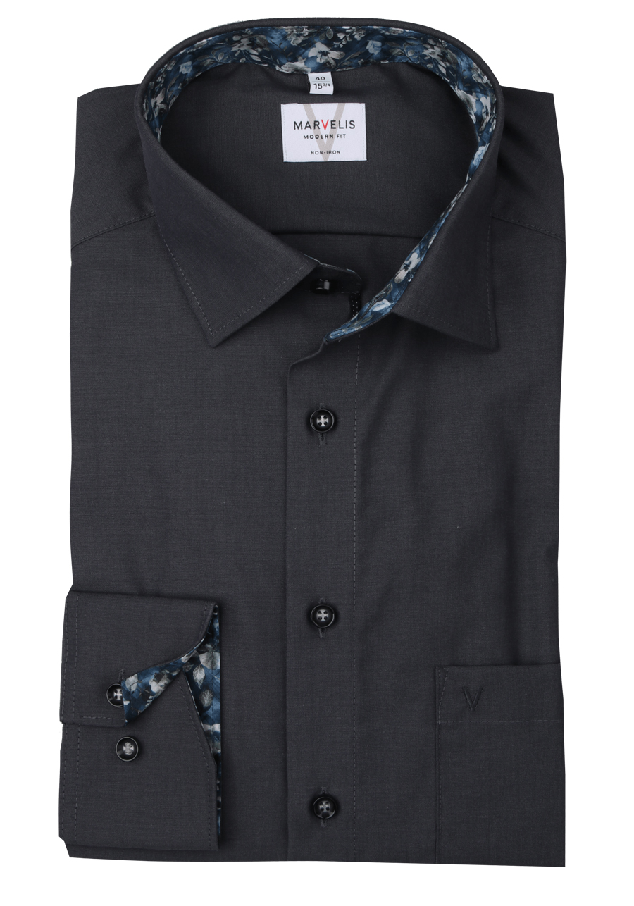 Produktbild f�r 'MARVELIS Modern Fit Hemd Langarm New Kent Kragen schwarz'