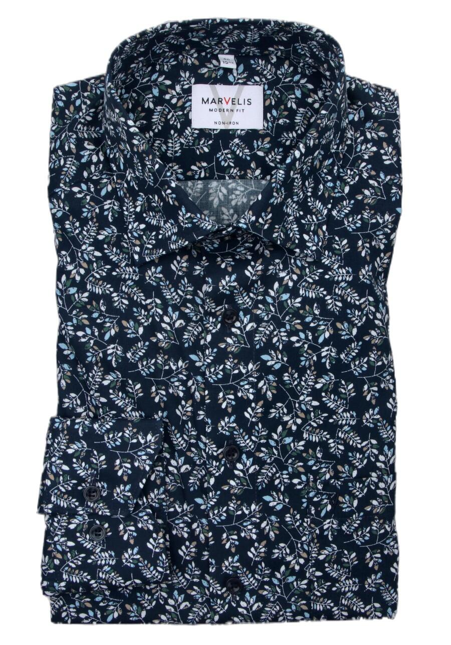 Produktbild fr 'MARVELIS Modern Fit Hemd extra langer Arm New Kent Kragen Muster hellblau'