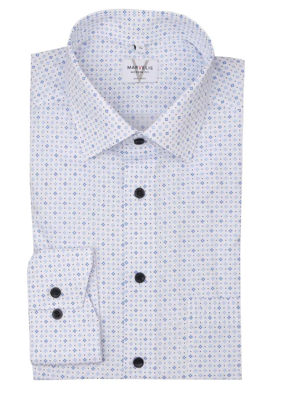 Produktbild f�r 'MARVELIS Modern Fit Hemd extra langer Arm New Kent Kragen Muster wei�'