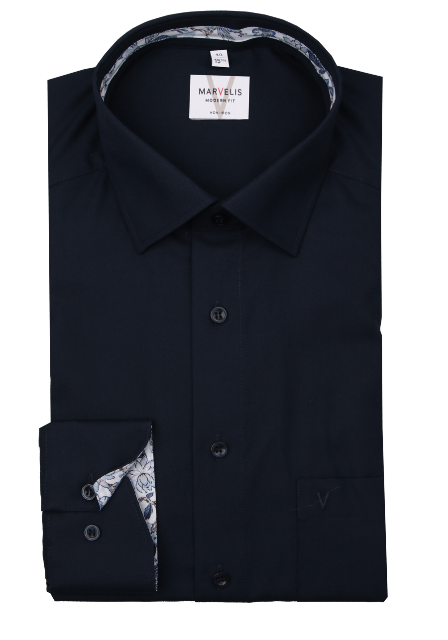 Produktbild f�r 'MARVELIS Modern Fit Hemd extra langer Arm New Kent Kragen Popeline nachtblau'