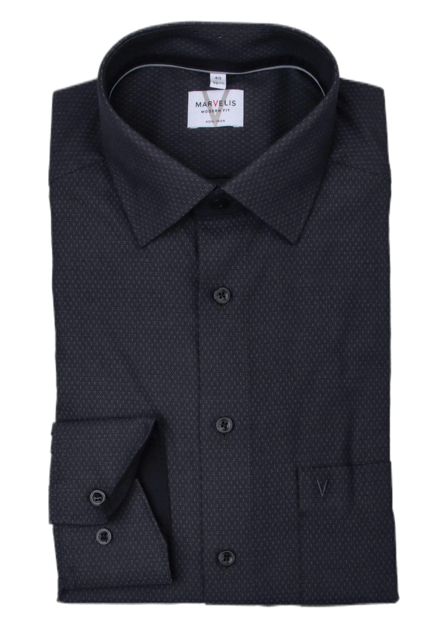 Produktbild f�r 'MARVELIS Modern Fit Hemd extra langer Arm New Kent Kragen Rautenstruktur anthrazit'