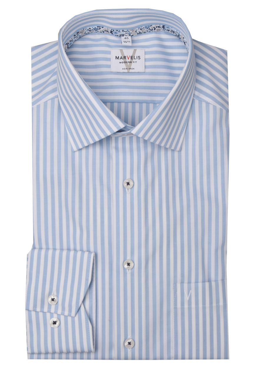 Produktbild fr 'MARVELIS Modern Fit Hemd extra langer Arm New Kent Kragen Streifen blau'