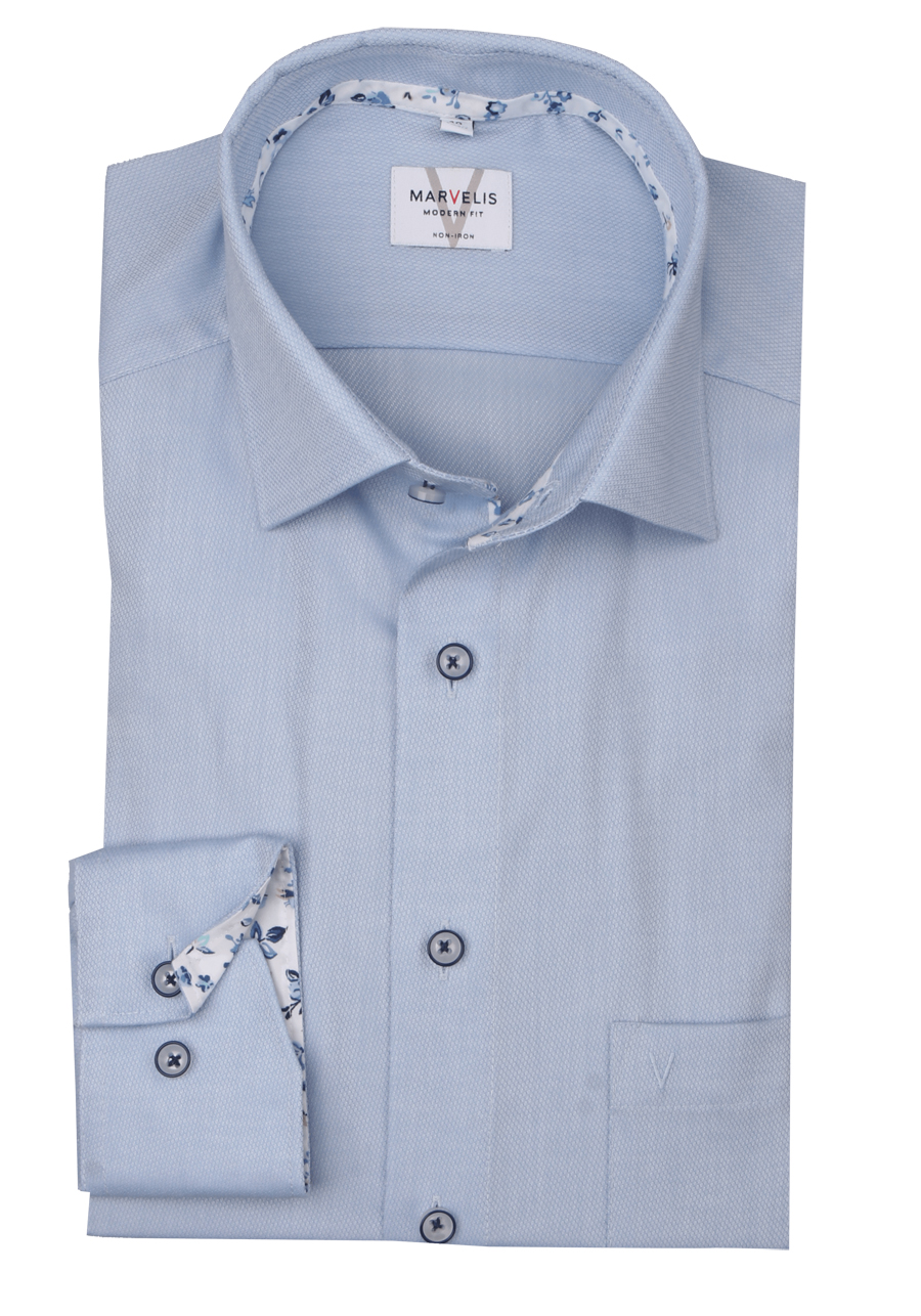 Produktbild fr 'MARVELIS Modern Fit Hemd extra langer Arm New Kent Kragen Struktur hellblau'
