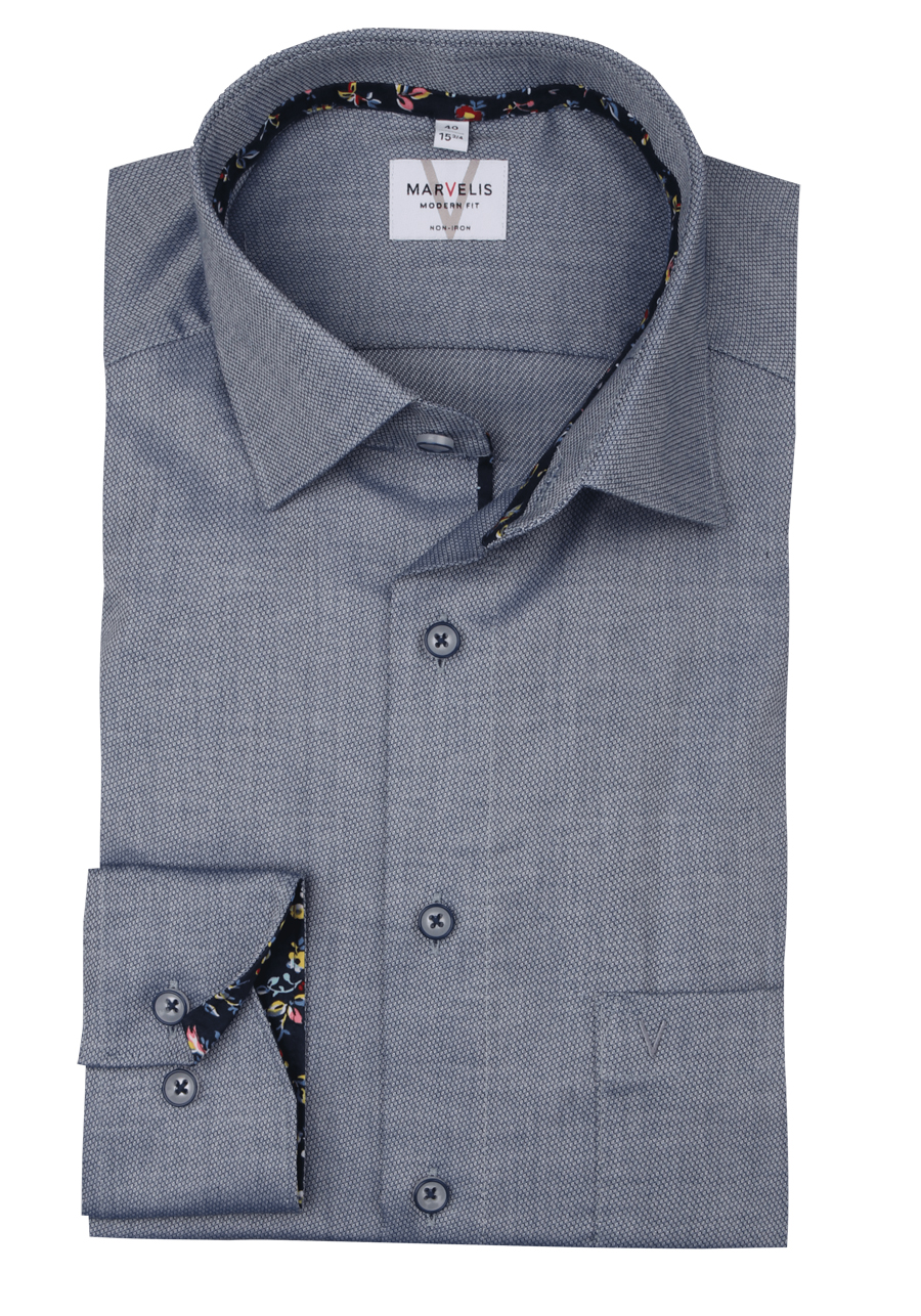 Produktbild fr 'MARVELIS Modern Fit Hemd extra langer Arm New Kent Kragen Struktur nachtblau'