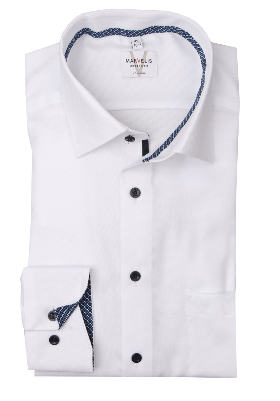 Produktbild fr 'MARVELIS Modern Fit Hemd extra langer Arm New Kent Kragen Struktur wei'