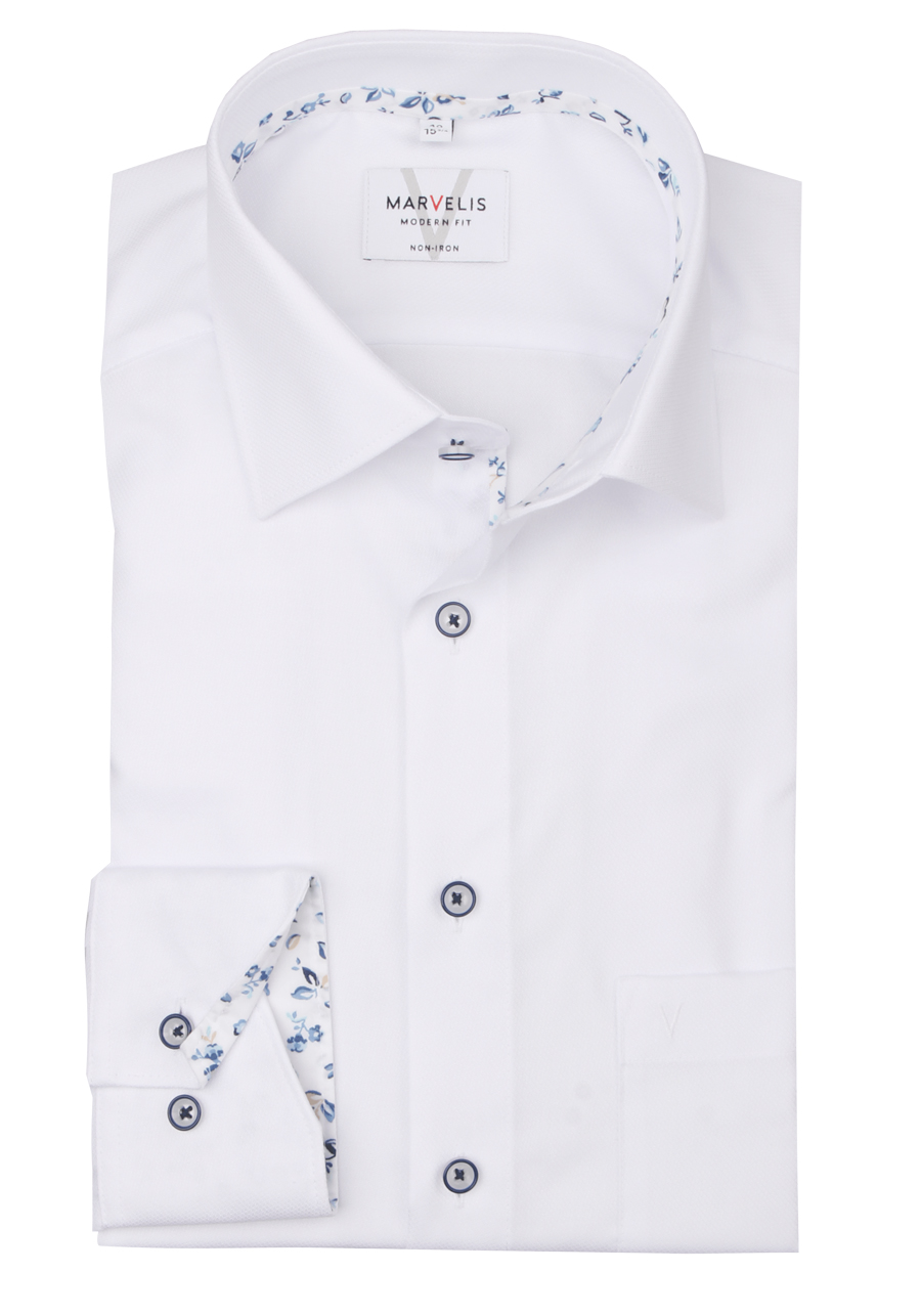 Produktbild fr 'MARVELIS Modern Fit Hemd extra langer Arm New Kent Kragen Struktur wei'