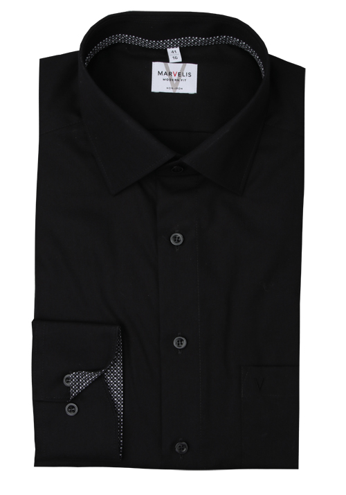Produktbild fr 'MARVELIS Modern Fit Hemd extra langer Arm New Kent Kragen schwarz'
