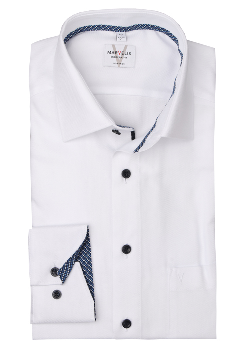 Produktbild fr 'MARVELIS Modern Fit Hemd Langarm New Kent Kragen Struktur wei'