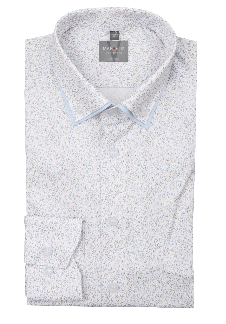 Produktbild f�r 'MARVELIS Comfort Fit Hemd Langarm Doppelkragen Blumenmuster wei�'