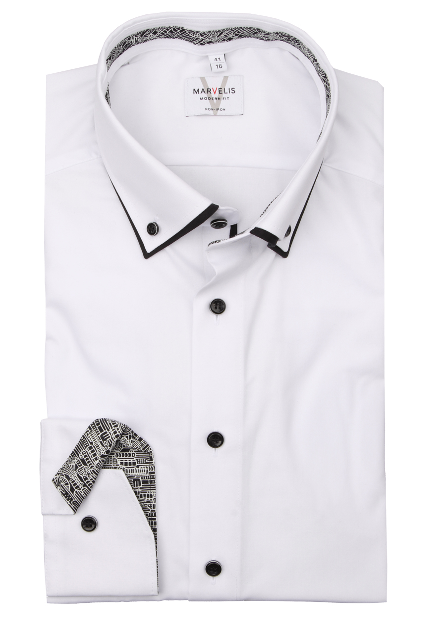 Produktbild f�r 'MARVELIS Modern Fit Hemd Langarm Doppelkragen Popeline wei�'