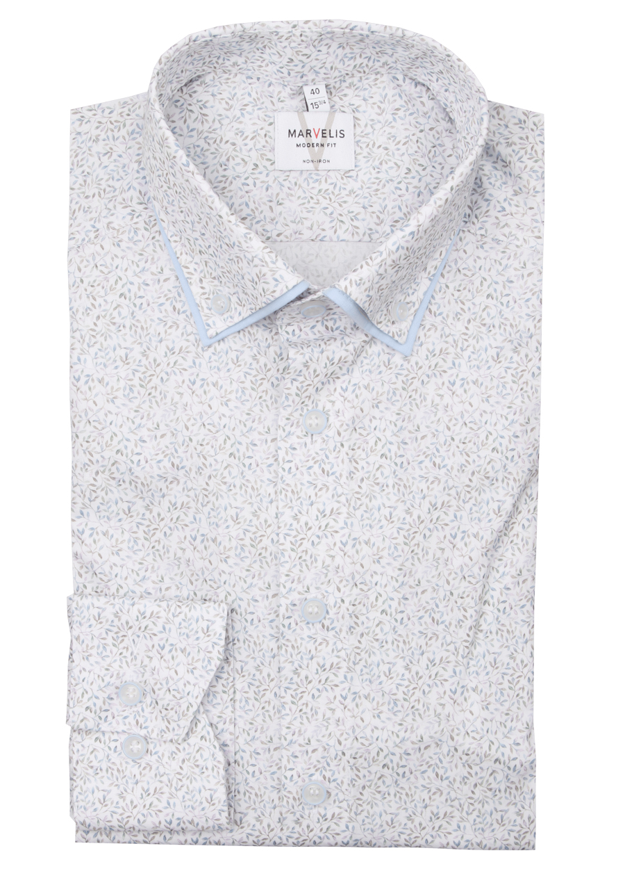 Produktbild f�r 'MARVELIS Modern Fit Hemd Langarm Doppelkragen Blumenmuster wei�'