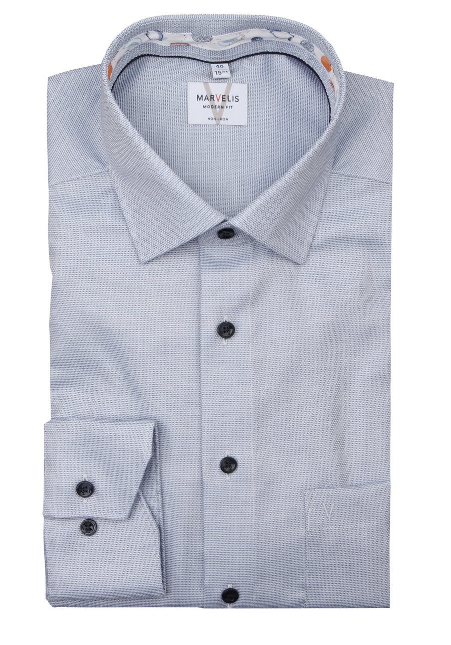Produktbild f�r 'MARVELIS Modern Fit Hemd Langarm New Kent Kragen Struktur hellblau'