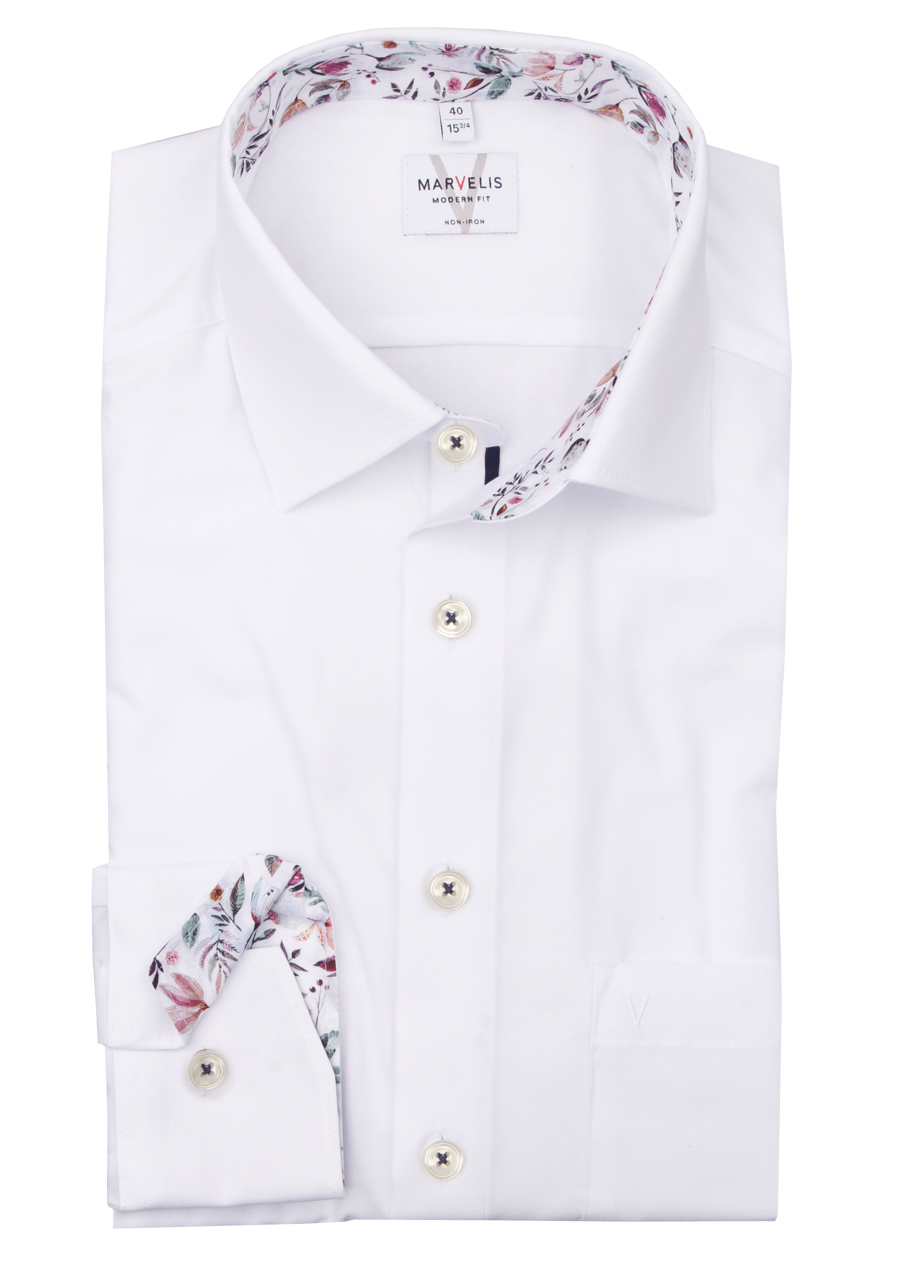 Produktbild f�r 'MARVELIS Modern Fit Hemd Langarm New Kent Kragen Popeline wei�'