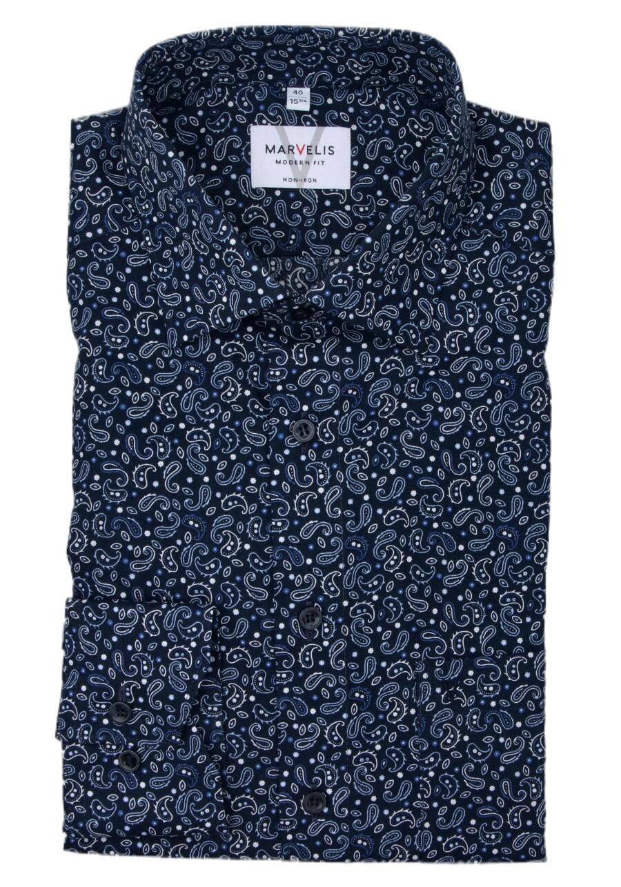 Produktbild fr 'MARVELIS Modern Fit Hemd extra langer Arm New Kent Kragen Muster blau'