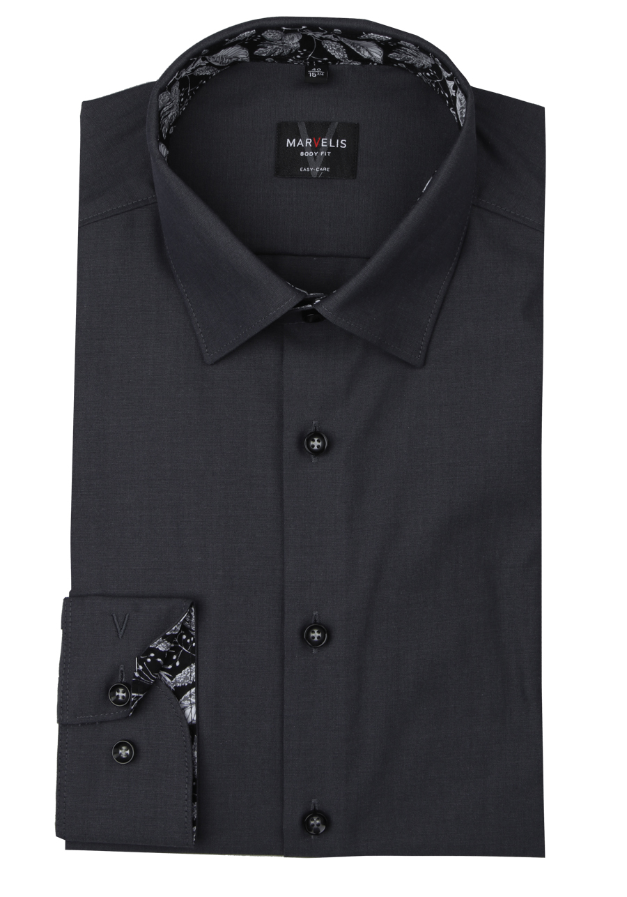 Produktbild f�r 'MARVELIS Body Fit Hemd Langarm New Kent Kragen Chambray schwarz'