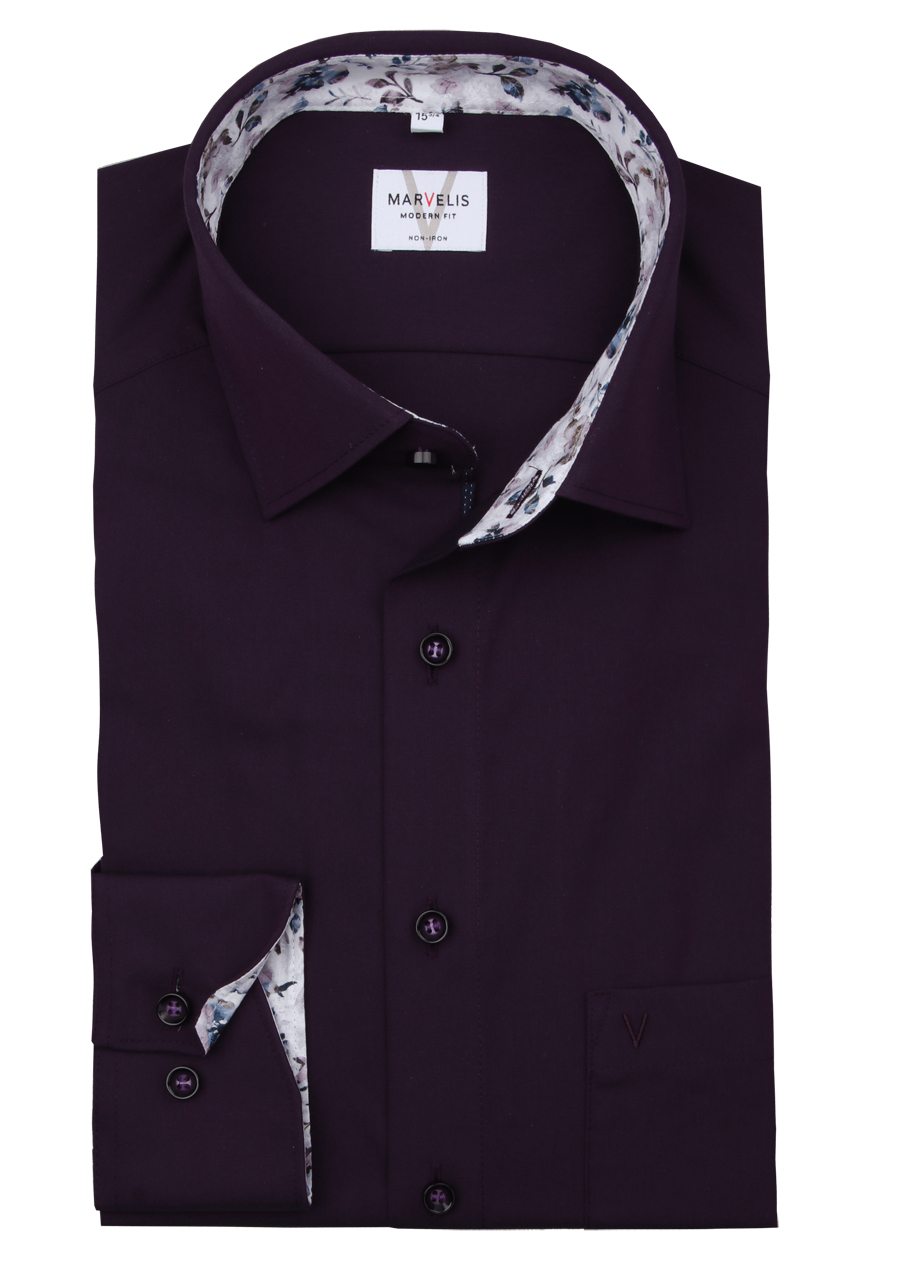 Produktbild f�r 'MARVELIS Modern Fit Hemd extra langer Arm New Kent Kragen aubergine'