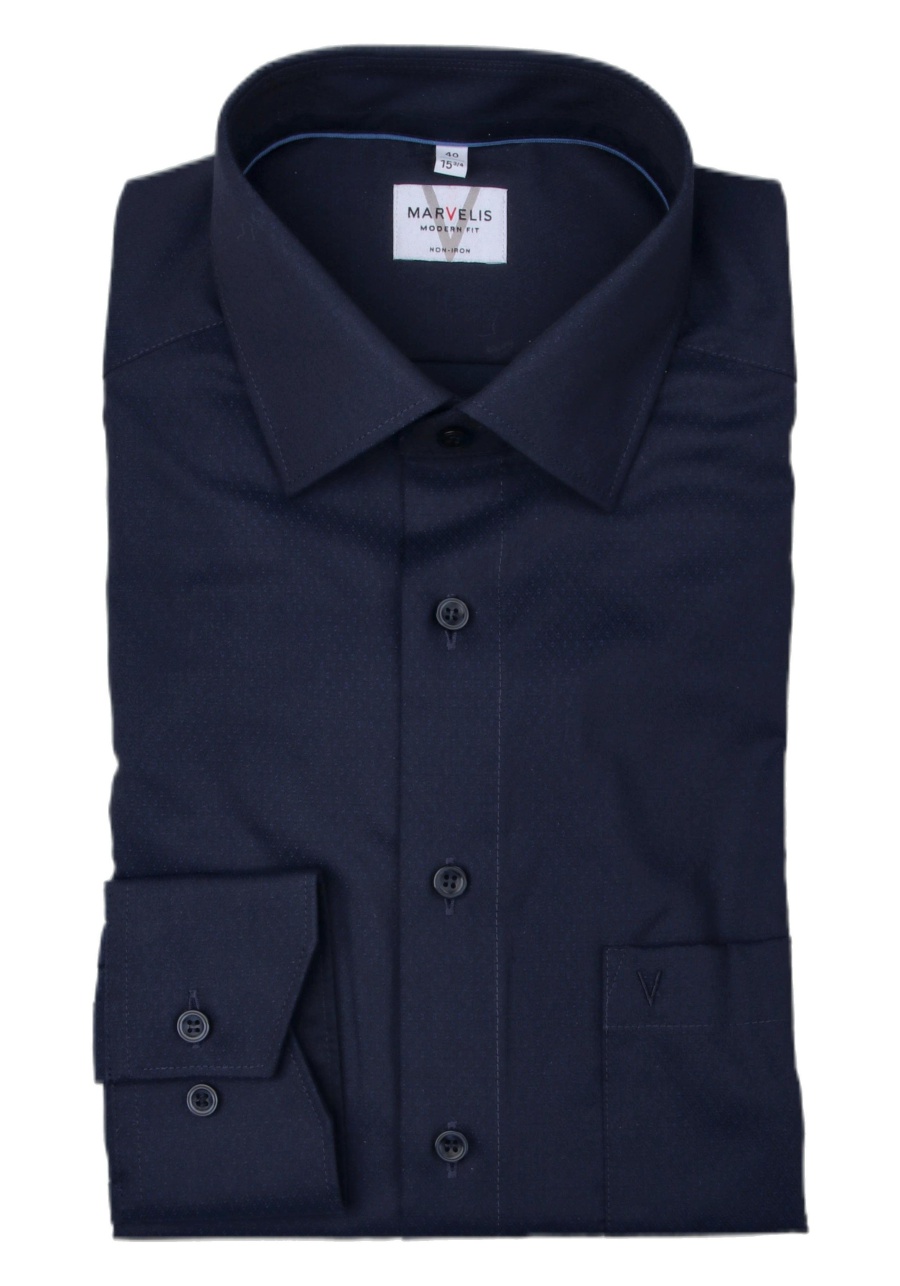 Produktbild f�r 'MARVELIS Modern Fit Hemd Langarm New Kent Kragen Rautenstruktur navy'