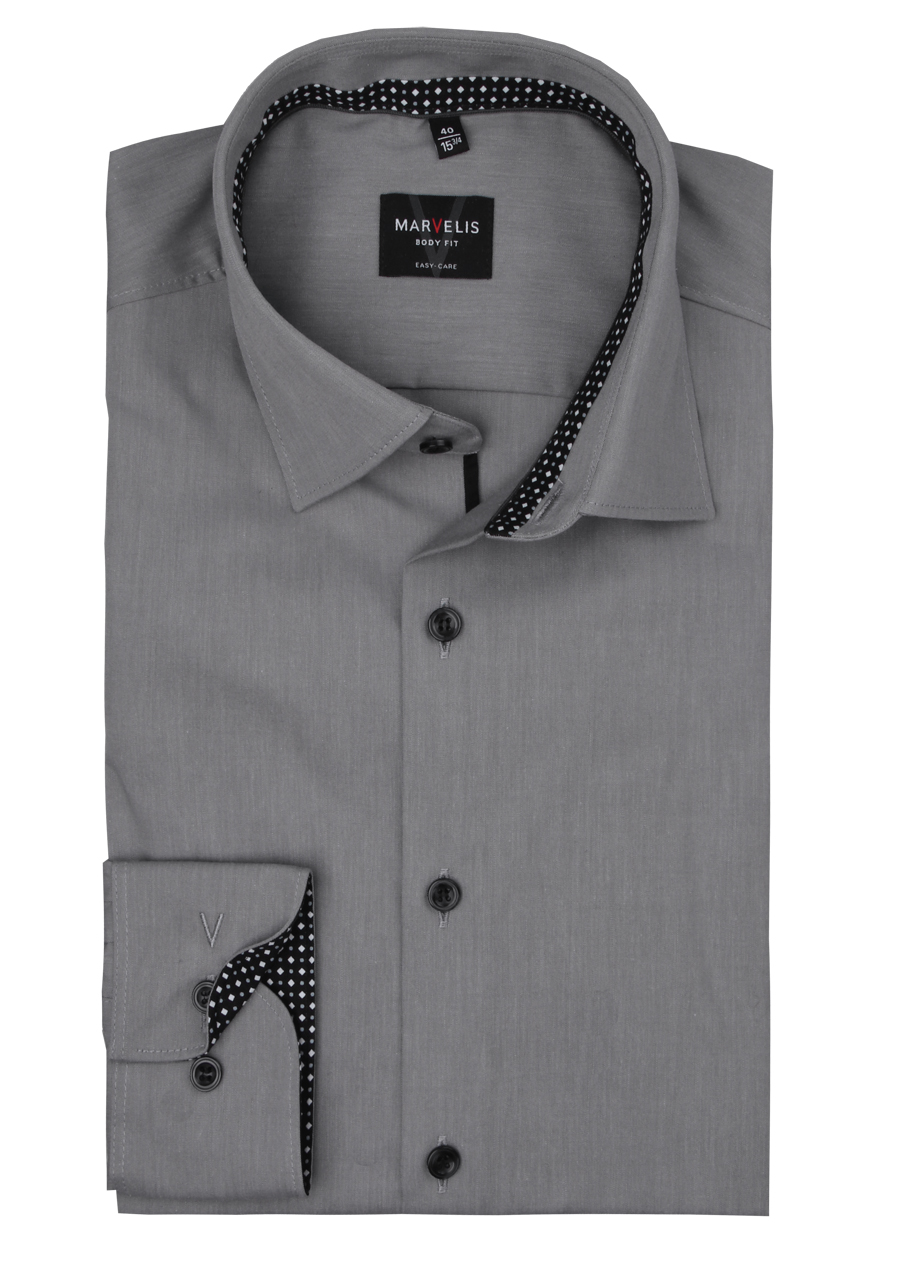 Produktbild f�r 'MARVELIS Body Fit Hemd Langarm New Kent Kragen Chambray grau'