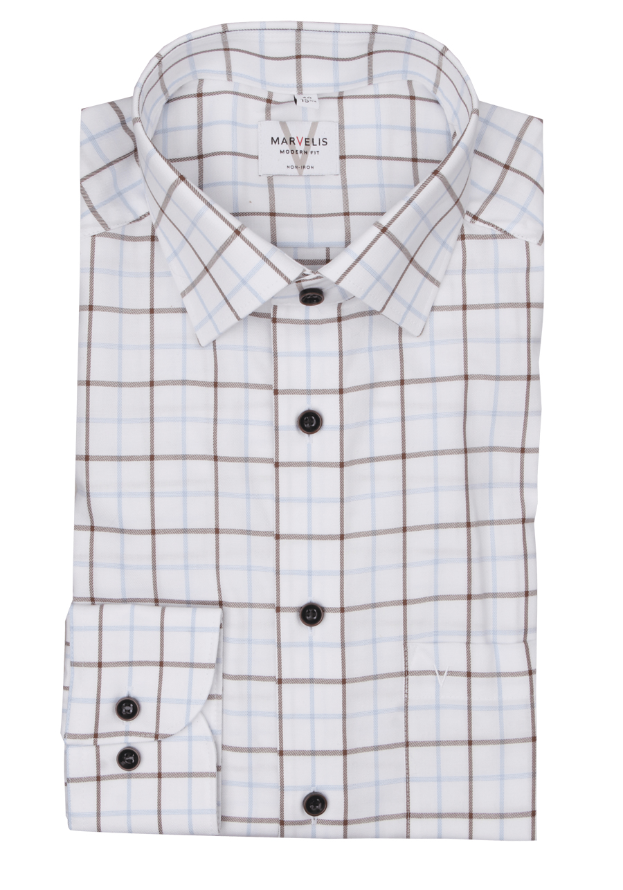 Produktbild f�r 'MARVELIS Modern Fit Hemd Langarm New Kent Kragen Karo blau'