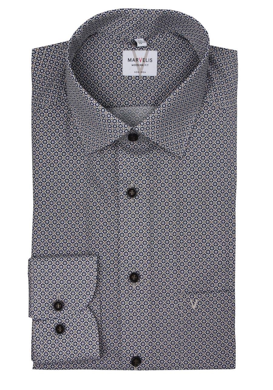 Produktbild f�r 'MARVELIS Modern Fit Hemd Langarm  New Kent Kragen Muster braun'