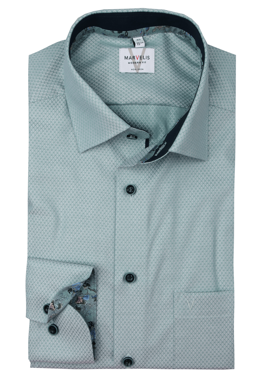 Produktbild f�r 'MARVELIS Modern Fit Hemd Langarm New Kent Kragen Muster gr�n'