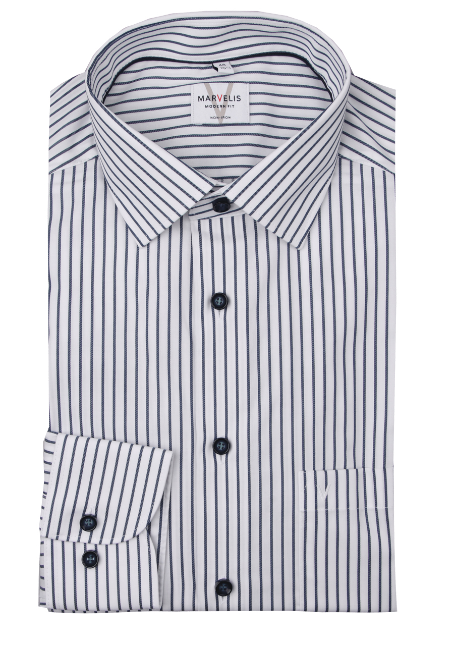 Produktbild f�r 'MARVELIS Modern Fit Hemd Langarm New Kent Kragen Streifen blau'