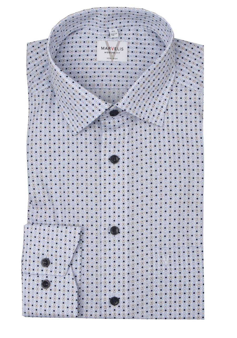 Produktbild fr 'MARVELIS Modern Fit Hemd extra langer Arm New Kent Kragen Muster wei'