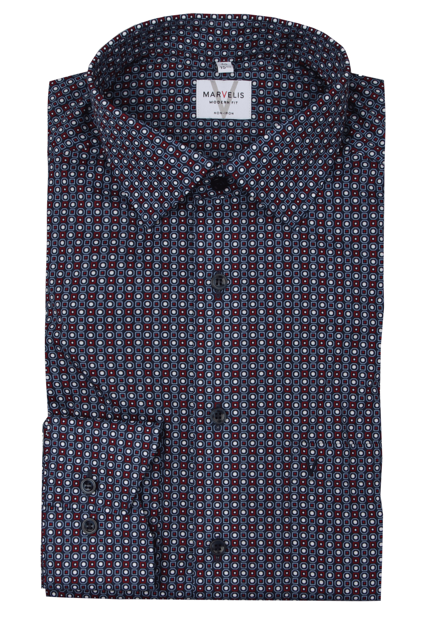 Produktbild fr 'MARVELIS Modern Fit Hemd extra langer Arm New Kent Kragen Muster blau'