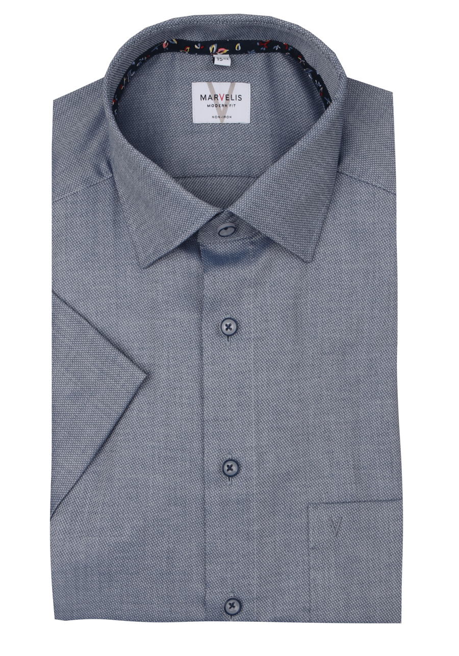Produktbild fr 'MARVELIS Modern Fit Hemd Halbarm New Kent Kragen Struktur nachtblau'