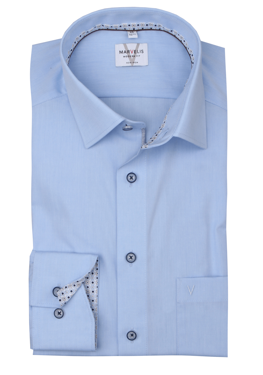 Produktbild fr 'MARVELIS Modern Fit Hemd Langarm New Kent Kragen hellblau'