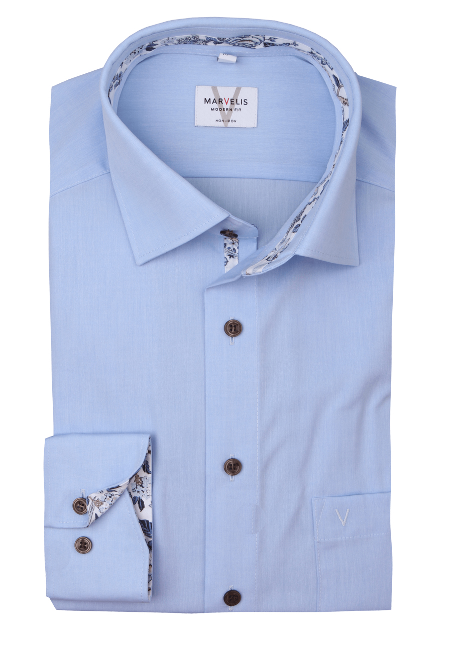 Produktbild f�r 'MARVELIS Modern Fit Hemd extra langer Arm New Kent Kragen Popeline hellblau'