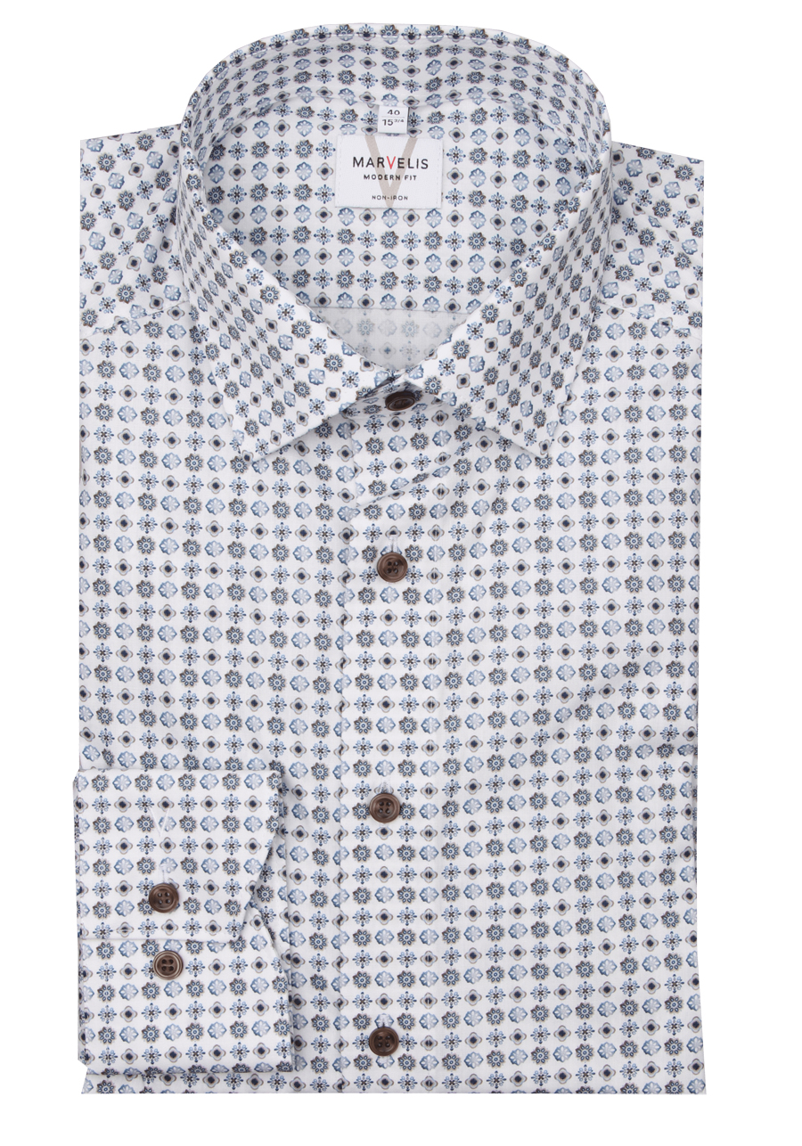 Produktbild f�r 'MARVELIS Modern Fit Hemd Langarm New Kent Kragen Popeline Muster blau'