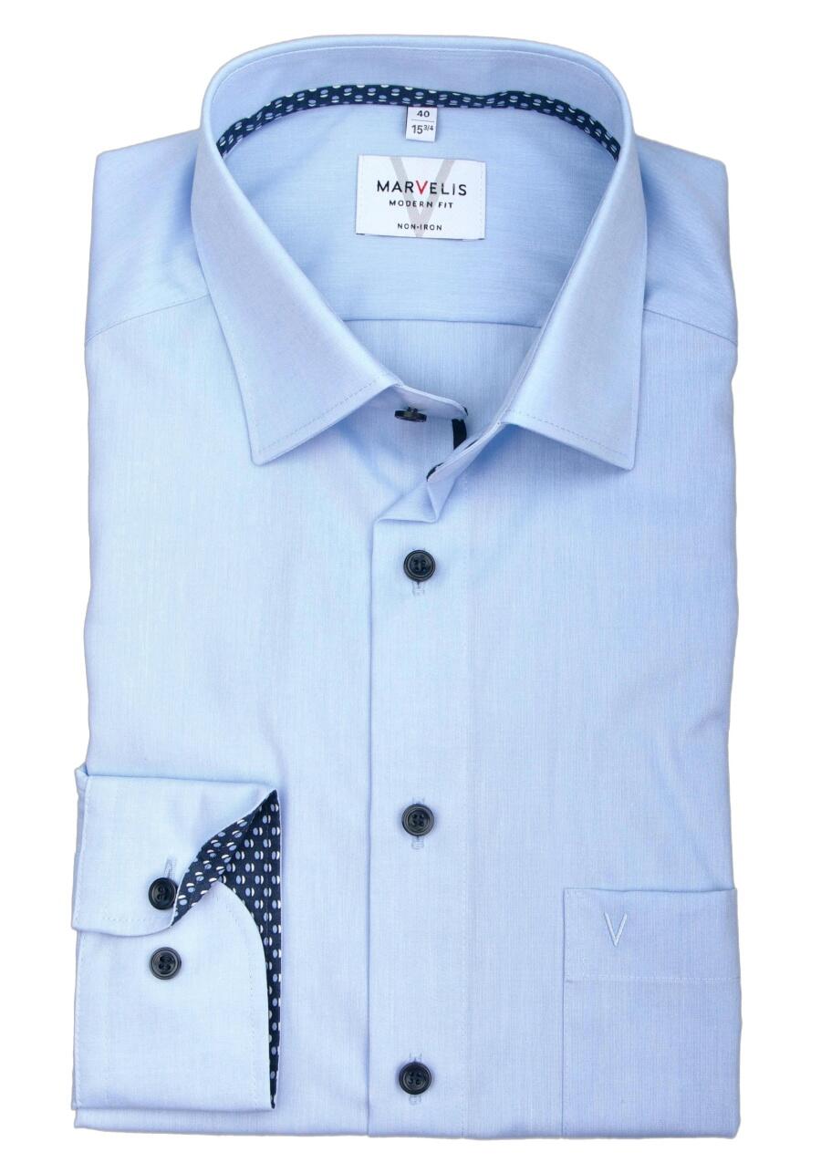 MARVELIS Modern Fit Hemd Langarm New Kent Kragen hellblau