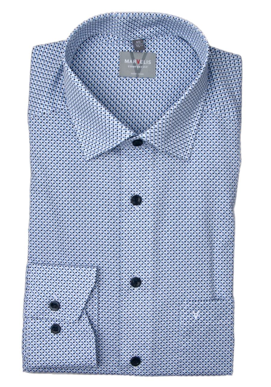 Produktbild fr 'MARVELIS Comfort Fit Hemd Langarm New Kent Kragen Muster blau'