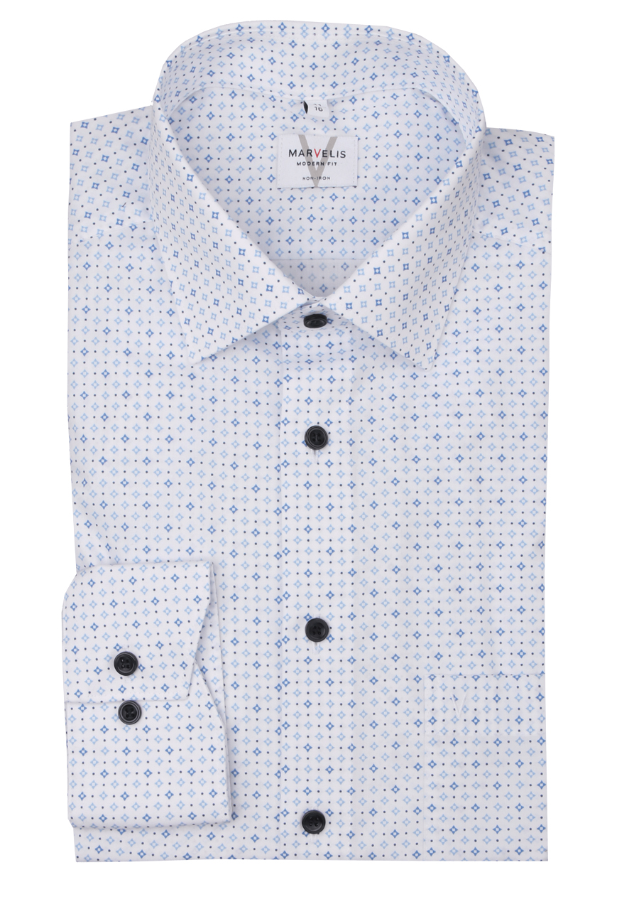 Produktbild f�r 'MARVELIS Modern Fit Hemd extra langer Arm New Kent Kragen Muster wei�'