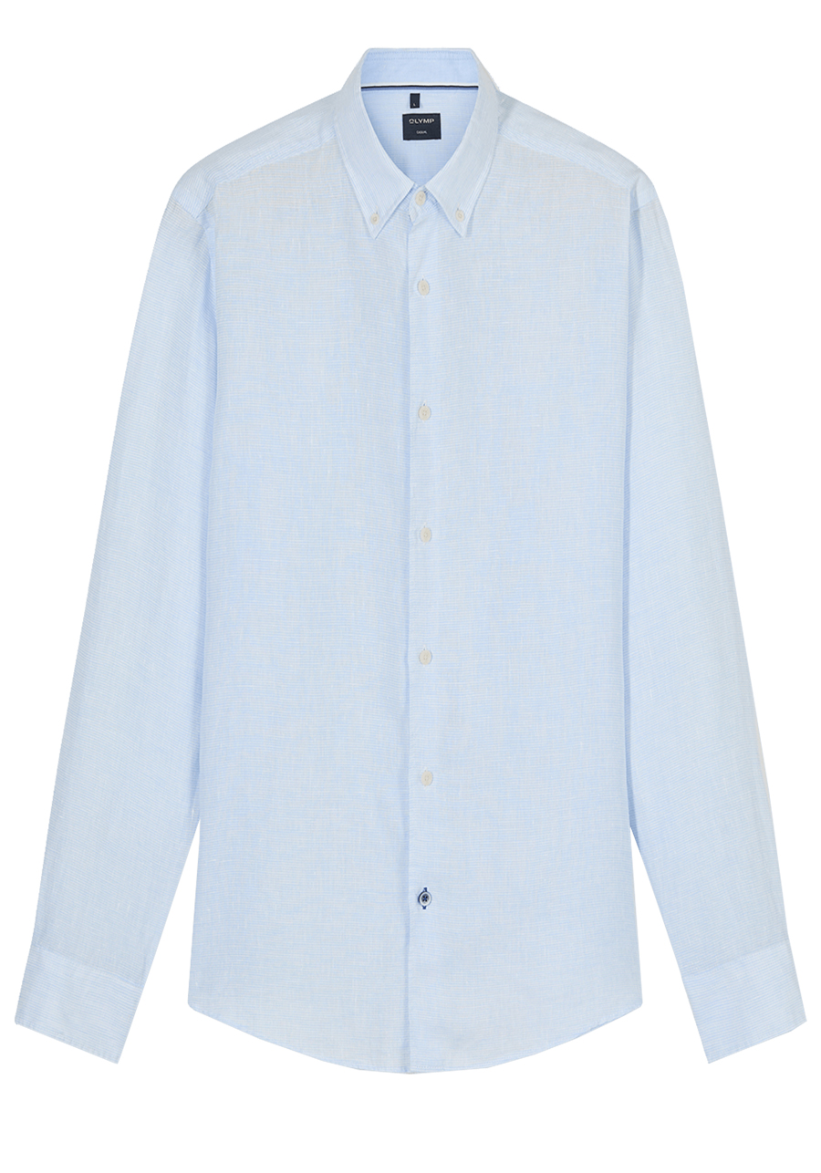Produktbild f�r 'OLYMP Casual Hemd Langarm Button Down Kragen Leinen Ringel hellblau'