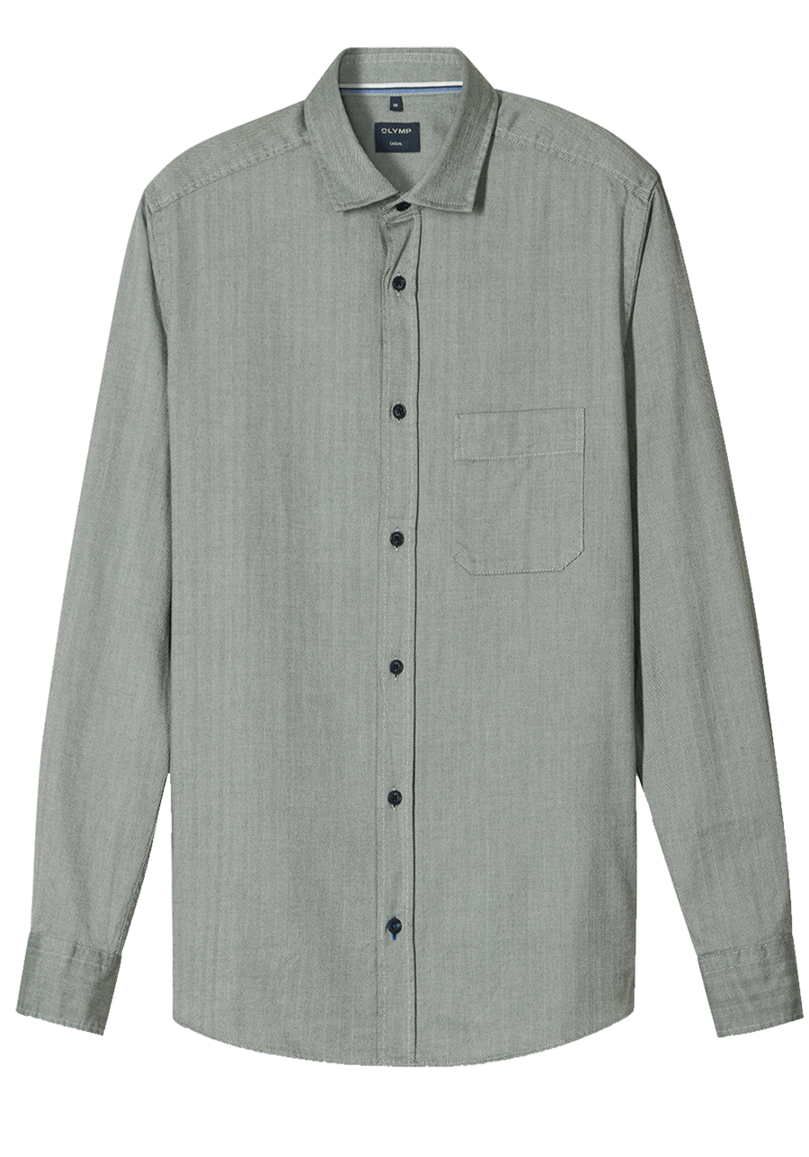 Produktbild f�r 'OLYMP Casual Hemd Langarm New Kent Kragen Fischgrat dunkelgr�n'