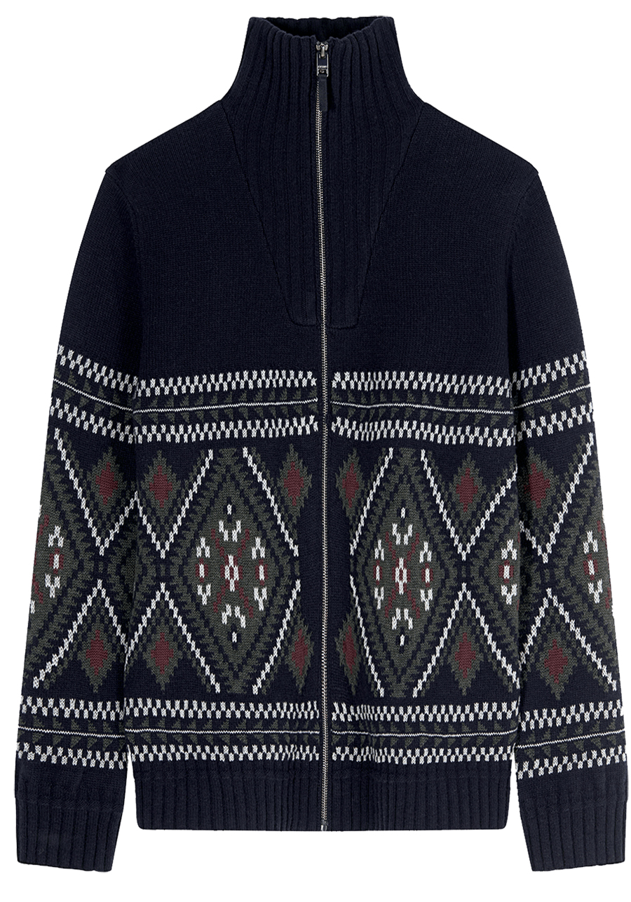 Produktbild f�r 'OLYMP Strickjacke Langarm Rei�verschluss Muster blau'