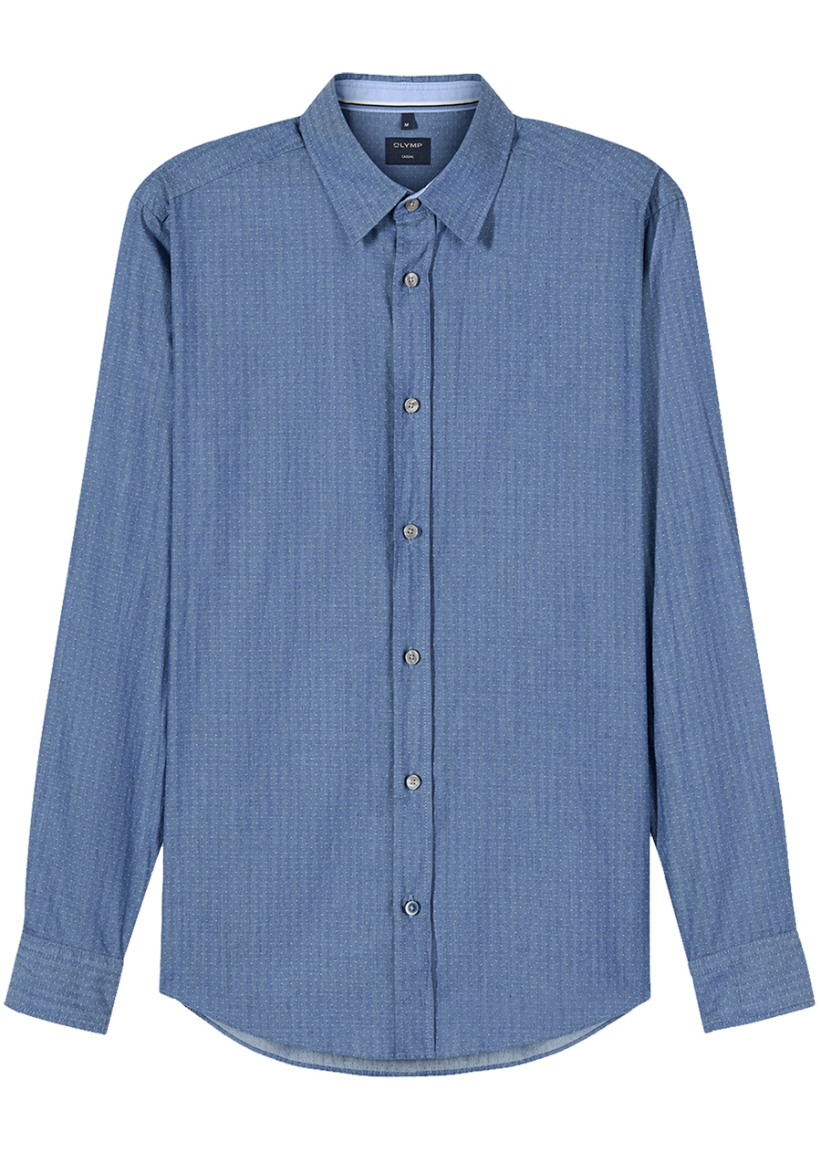 Produktbild f�r 'OLYMP Casual Hemd Langarm New Kent Kragen Fischgratstruktur navy'