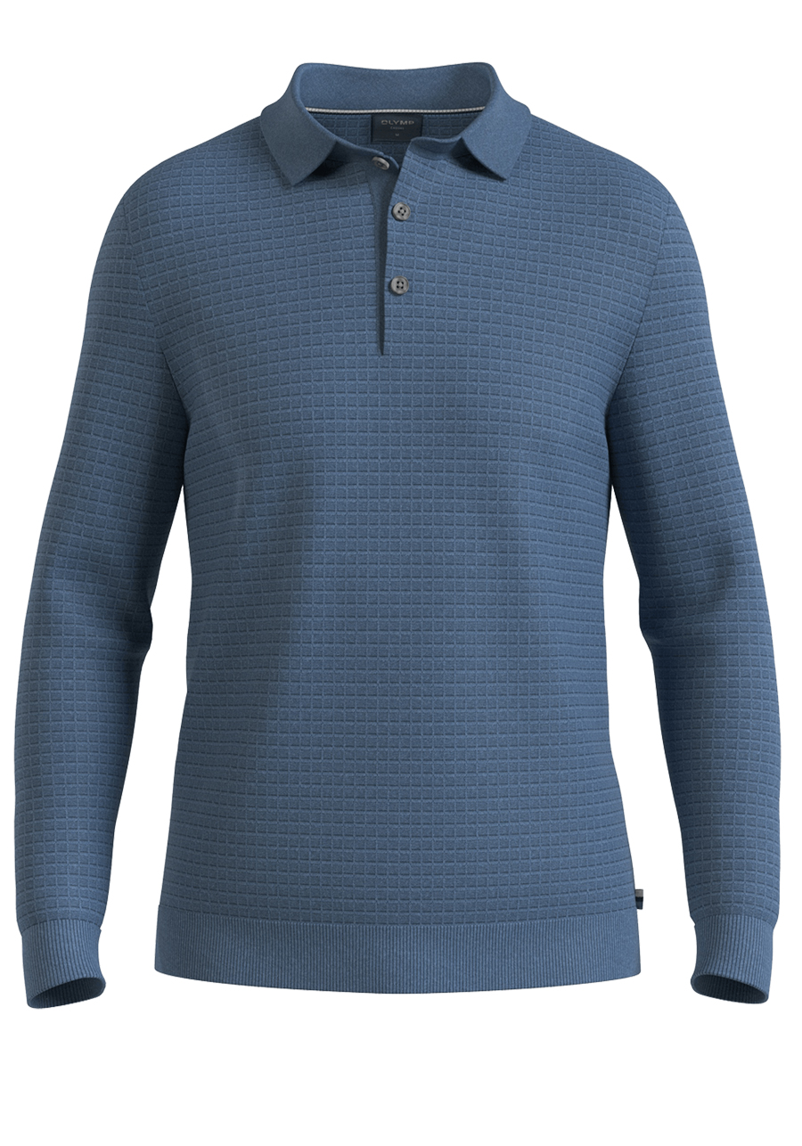 Produktbild f�r 'OLYMP Casual Strick Polo Langarm gekn�pfter Polokragen Strick rauchblau'