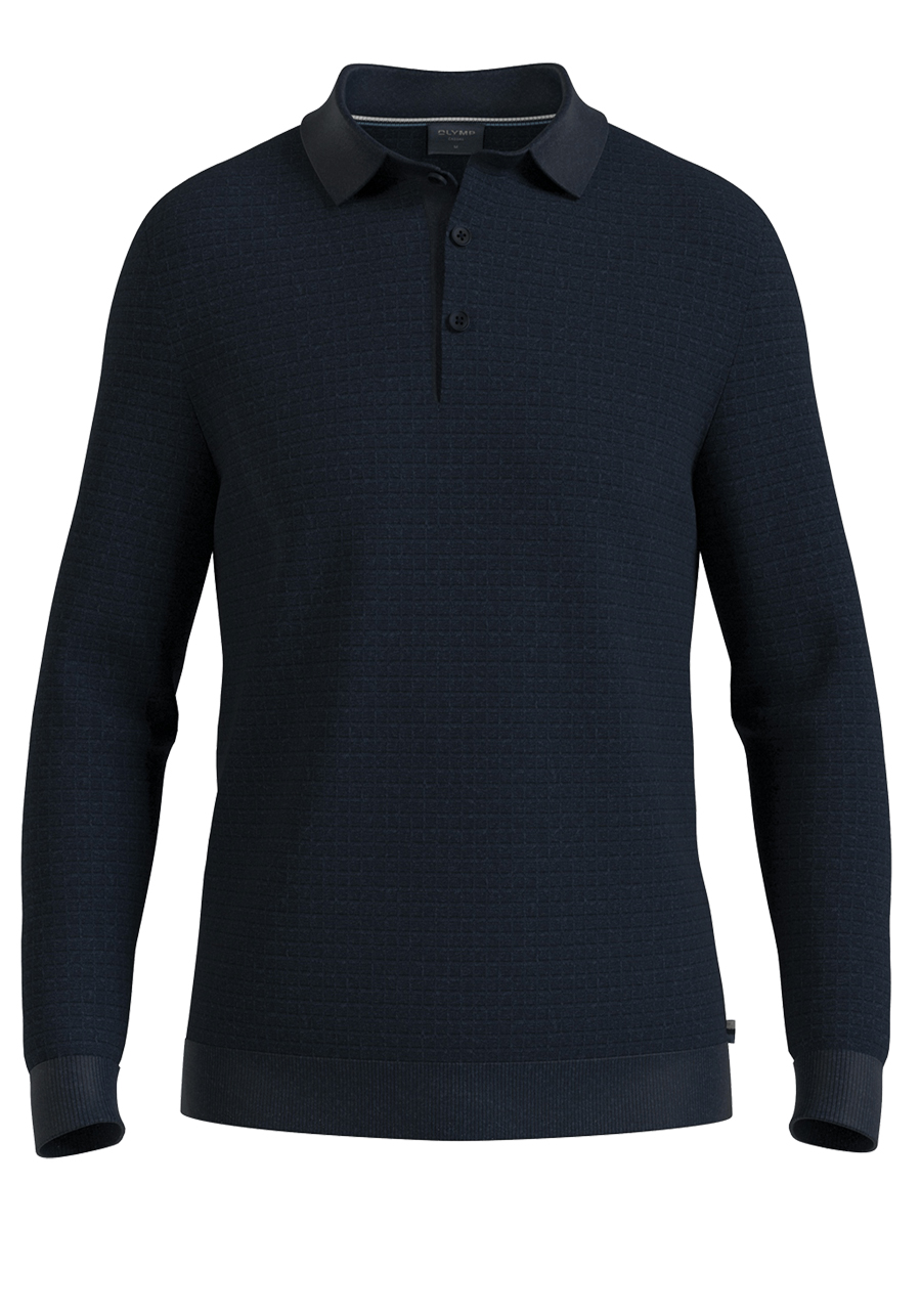 Produktbild f�r 'OLYMP Casual Strick Polo Langarm gekn�pfter Polokragen Strick navy'