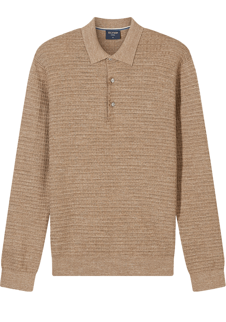 Produktbild f�r 'OLYMP Casual Strick Polo Langarm gekn�pfter Polokragen Strick mokka'