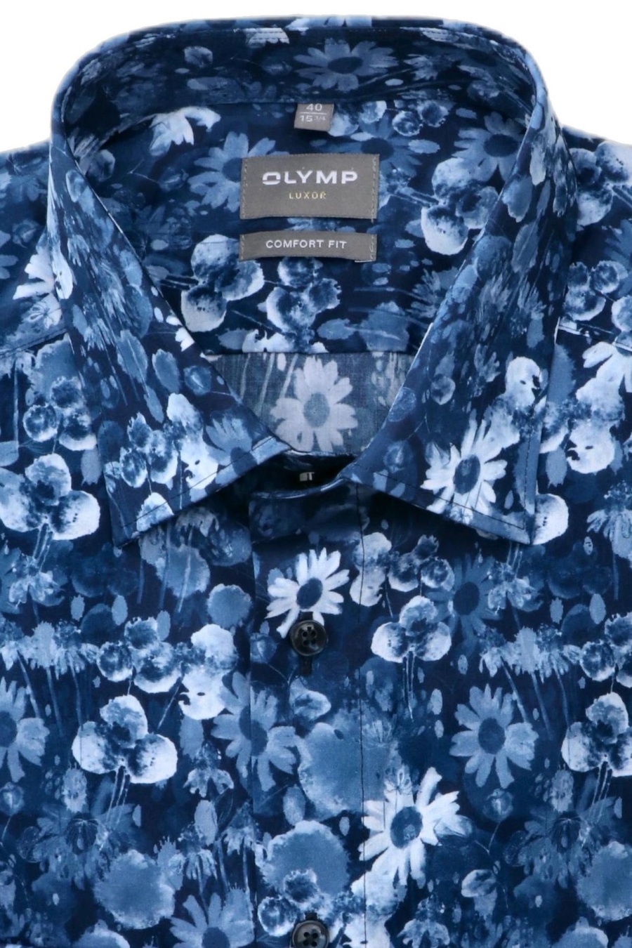 OLYMP Luxor comfort fit Hemd New blau Kragen Blumenmuster Langarm Kent