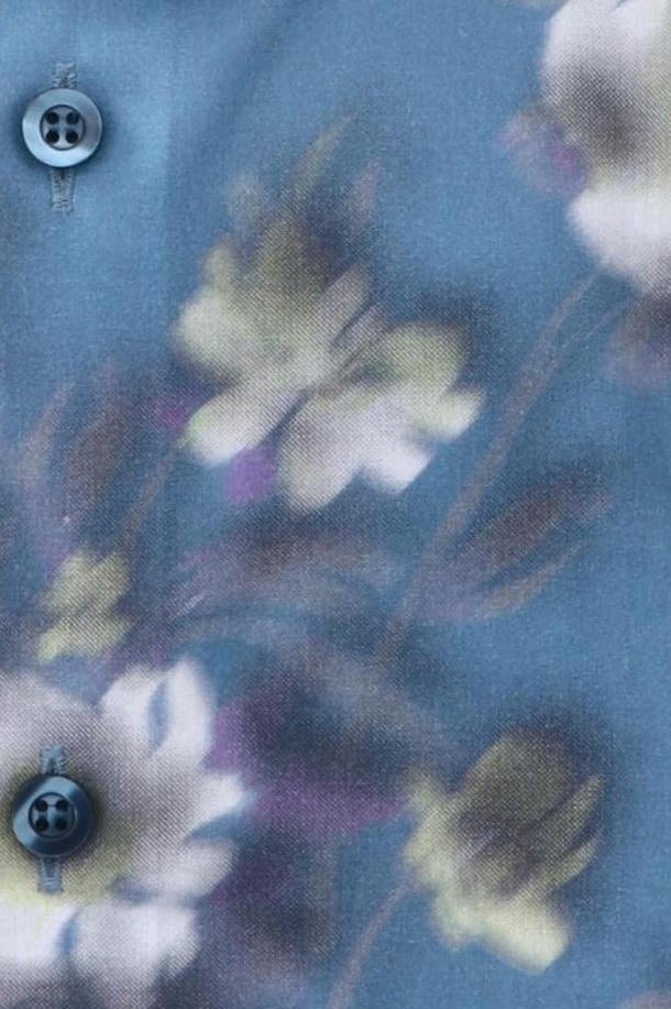 OLYMP Level Five body fit Blumenmuster Kragen Langarm New Kent blau Hemd