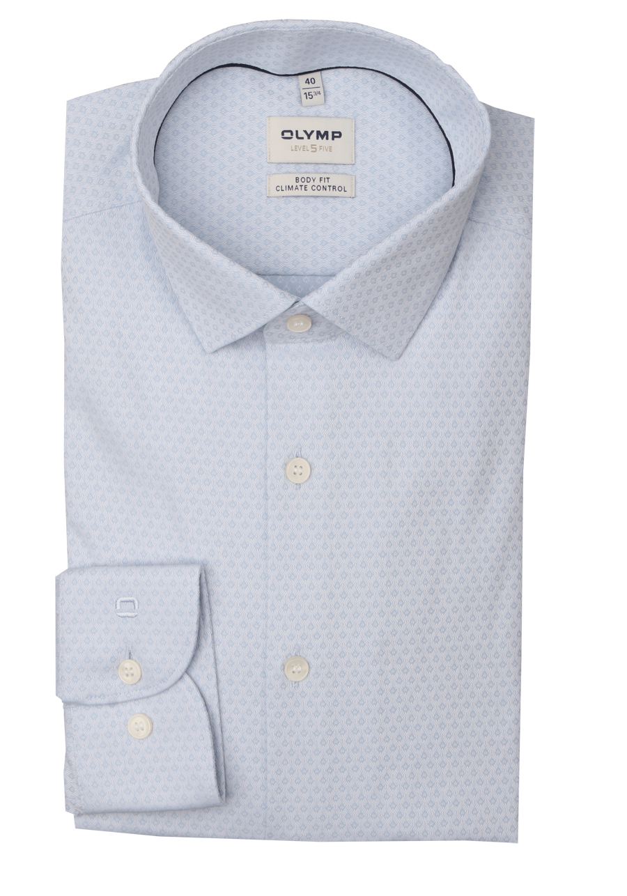 Produktbild für 'OLYMP Level Five 24/Seven body fit Hemd extra langer Arm New Kent Kragen Muster hellblau'