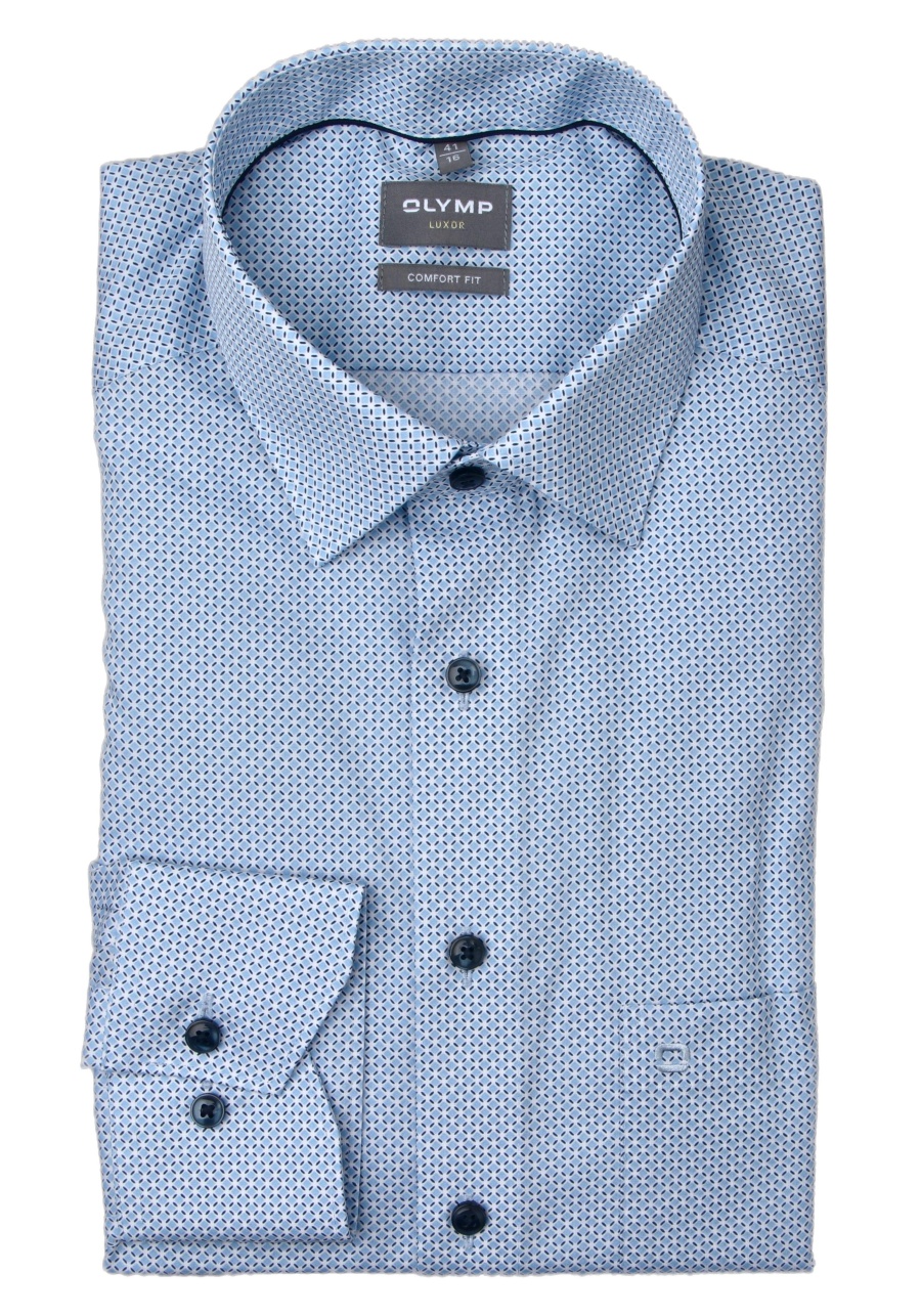 Produktbild fr 'OLYMP Luxor comfort fit Hemd extra langer Arm New Kent Kragen Muster blau'